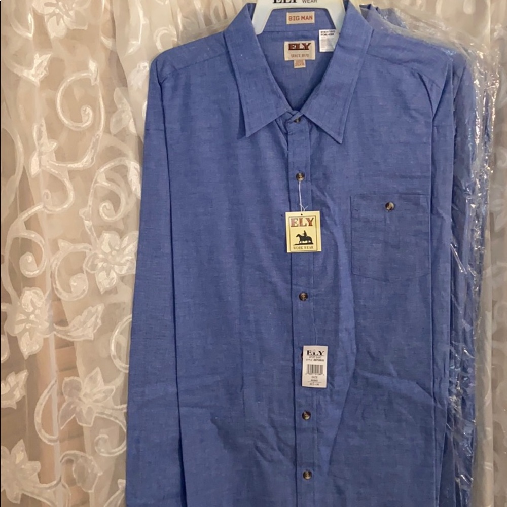 NWT ELY Big Man work wear sport shirt Blue 4X big